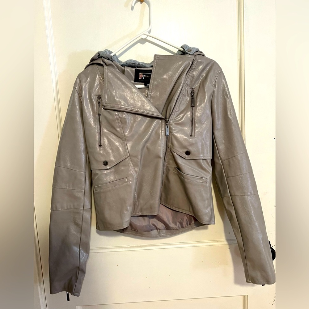 JouJou, size M, leather hooded jacket. Never worn.